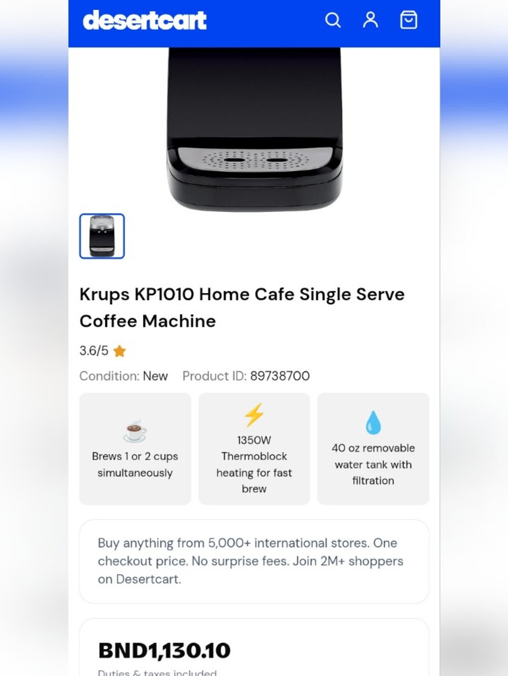 KP1010 Home Cafe Single Serve Coffee Machine - Black